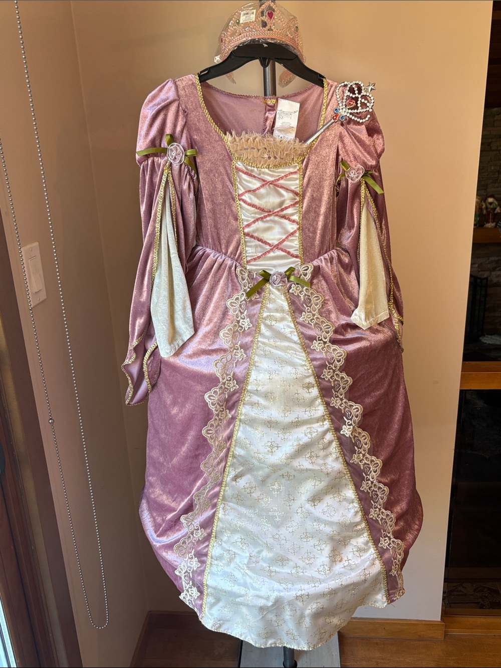 Girls' Princess Theater Dress Costume in Pink and Cream with Tiara